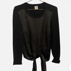 CAbi Elegant Black Satin tie Blouse